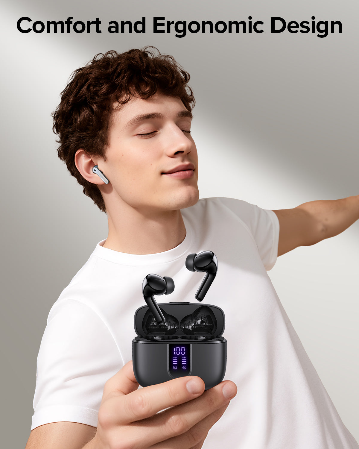 TAGRY Bluetooth Headphones True Wireless Earbuds 60H Playback LED Power Display Earphones with Wireless Charging Case IPX5 Waterproof in-Ear Earbuds with Mic for TV Smart Watch Computer Laptop Sports