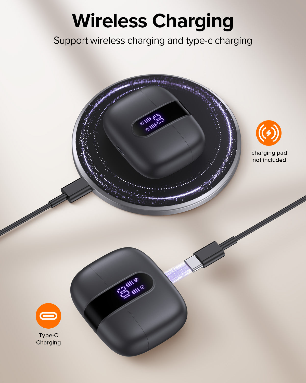 TAGRY Bluetooth Headphones True Wireless Earbuds 60H Playback LED Power Display Earphones with Wireless Charging Case IPX5 Waterproof in-Ear Earbuds with Mic for TV Smart Watch Computer Laptop Sports
