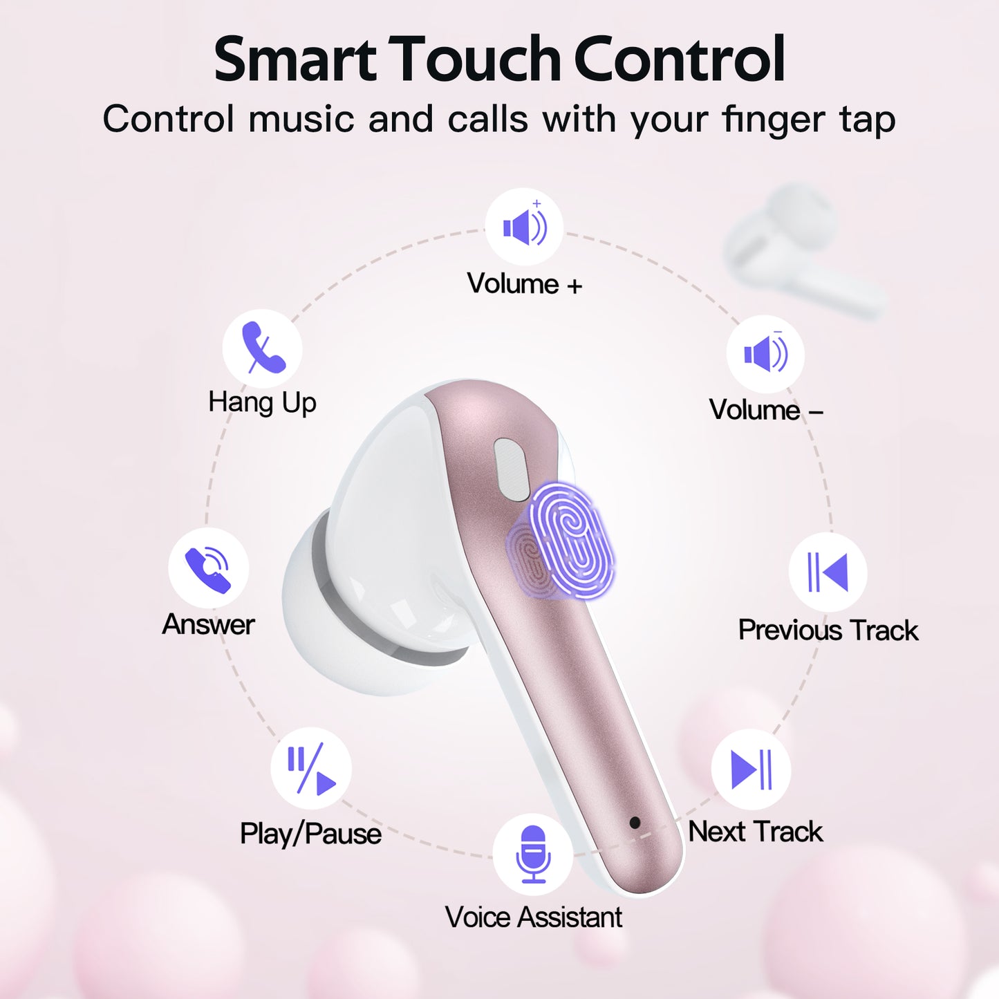 TAGRY Bluetooth Headphones True Wireless Earbuds 60H Playback LED Power Display Earphones with Wireless Charging Case IPX5 Waterproof in-Ear Earbuds with Mic for TV Smart Phone Computer Laptop Sports Pink