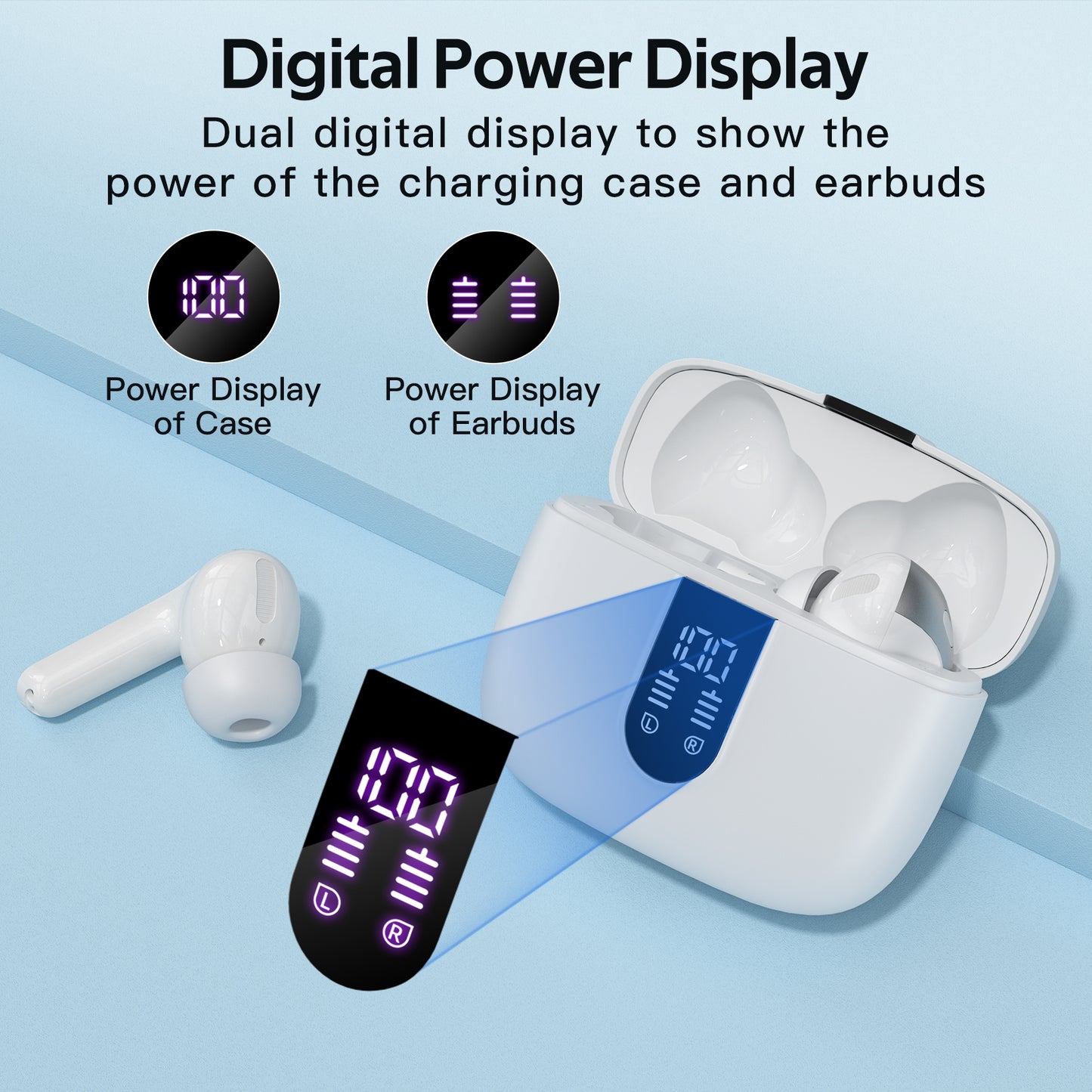 TAGRY Bluetooth Headphones True Wireless Earbuds 60H Playback LED Power Display Earphones with Wireless Charging Case IPX5 Waterproof in-Ear Earbuds with Mic for TV Smart Phone Computer Laptop Sports White