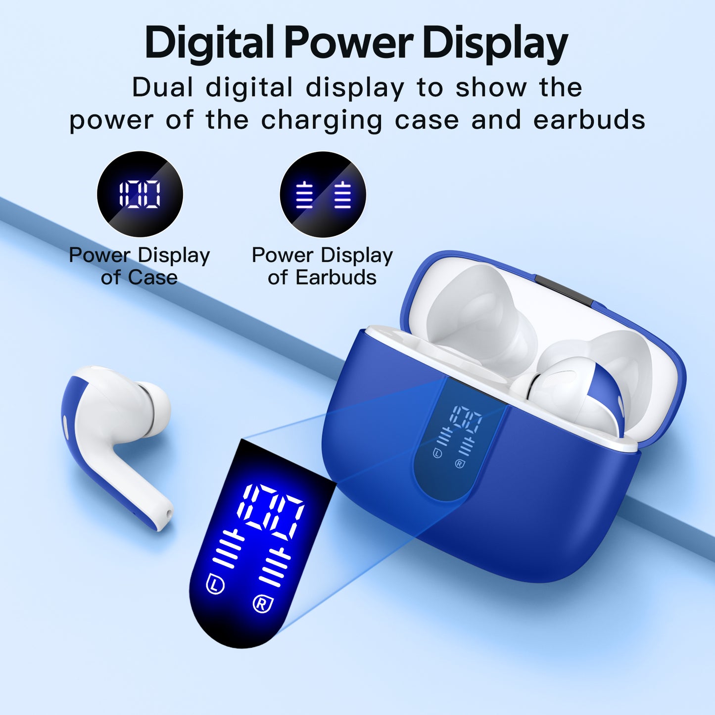 TAGRY Bluetooth Headphones True Wireless Earbuds 60H Playback LED Power Display Earphones with Wireless Charging Case IPX5 Waterproof in-Ear Earbuds with Mic for TV Smart Phone Computer Laptop Sports