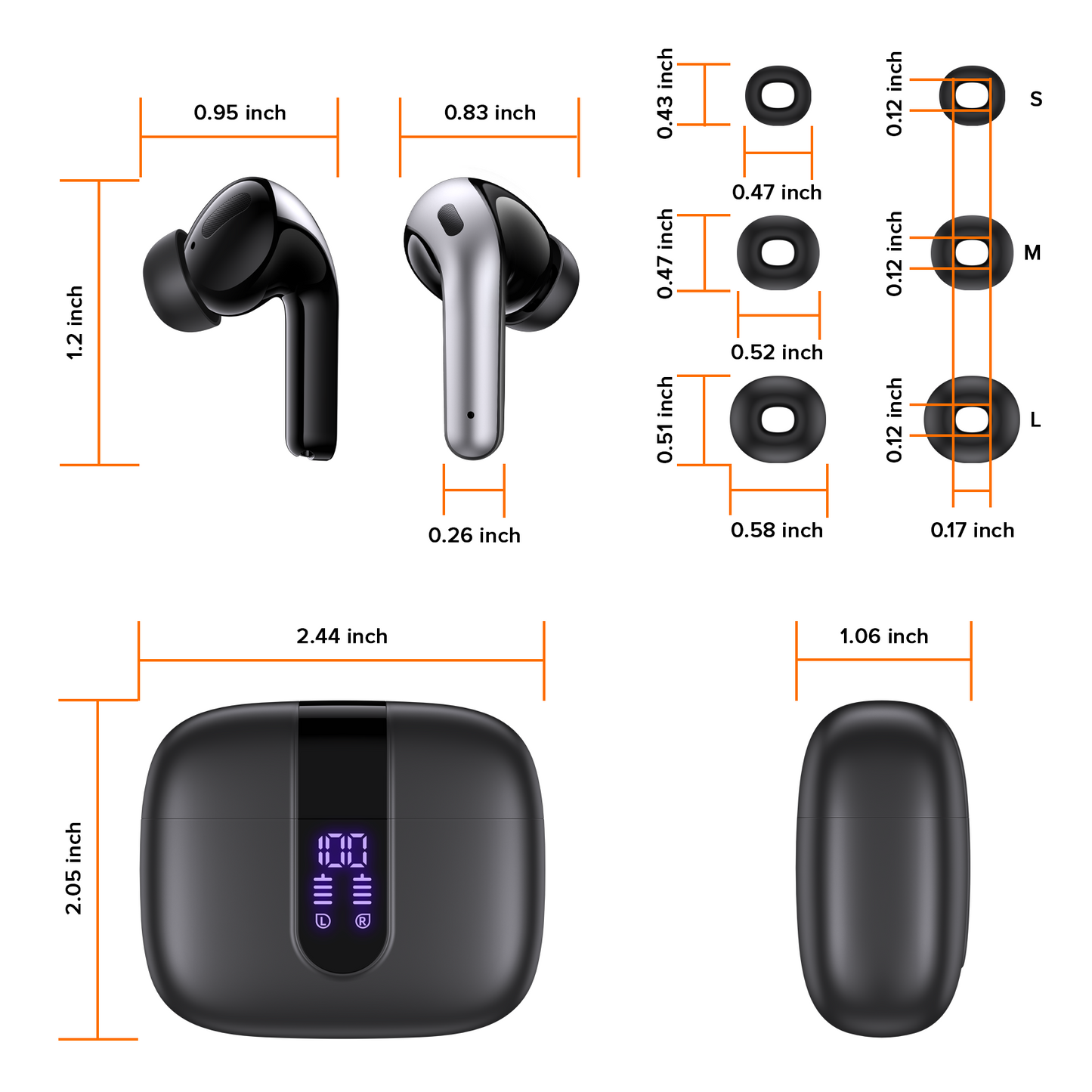 TAGRY Bluetooth Headphones True Wireless Earbuds 60H Playback LED Power Display Earphones with Wireless Charging Case IPX5 Waterproof in-Ear Earbuds with Mic for TV Smart Watch Computer Laptop Sports